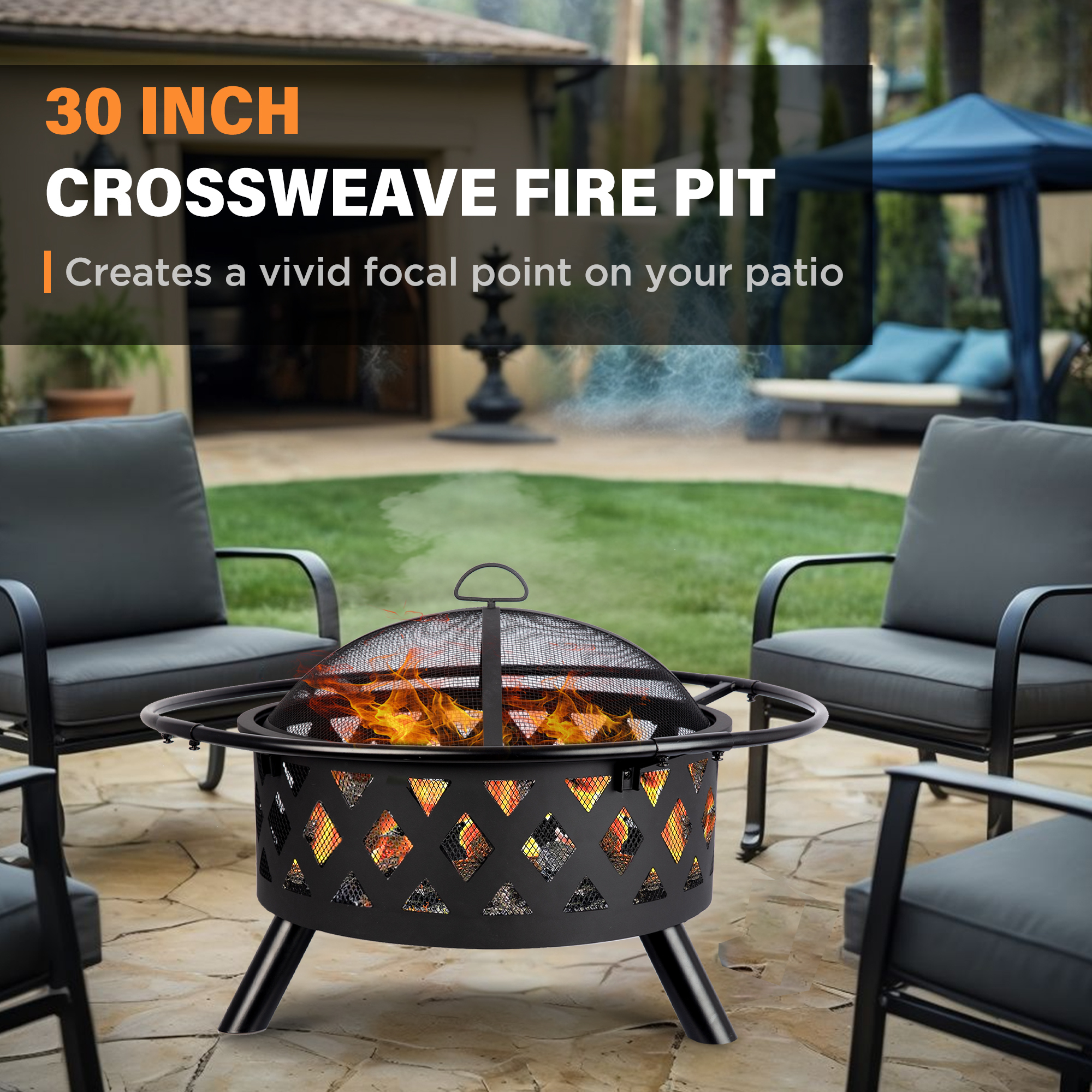 Red Mountain Valley Outdoor Wood Burning Fire Pit — 30in. Round, 2-in-1 Design, Spark Screen, Fire Poker, Cover